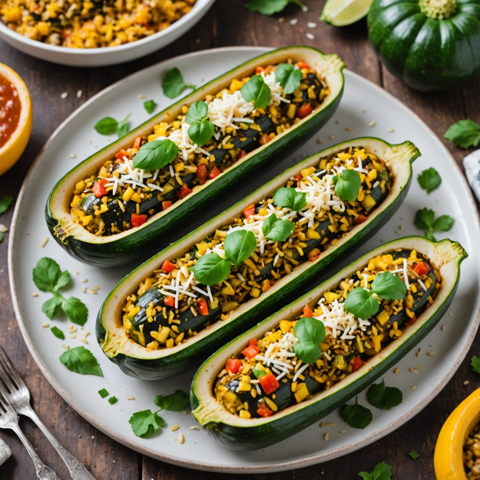 Recipe Image Stuffed Zucchini with Rice